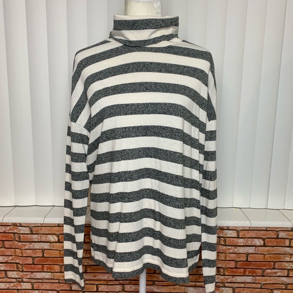 J.CREW | cream and gray deck striped turtleneck - Picture 1 of 6